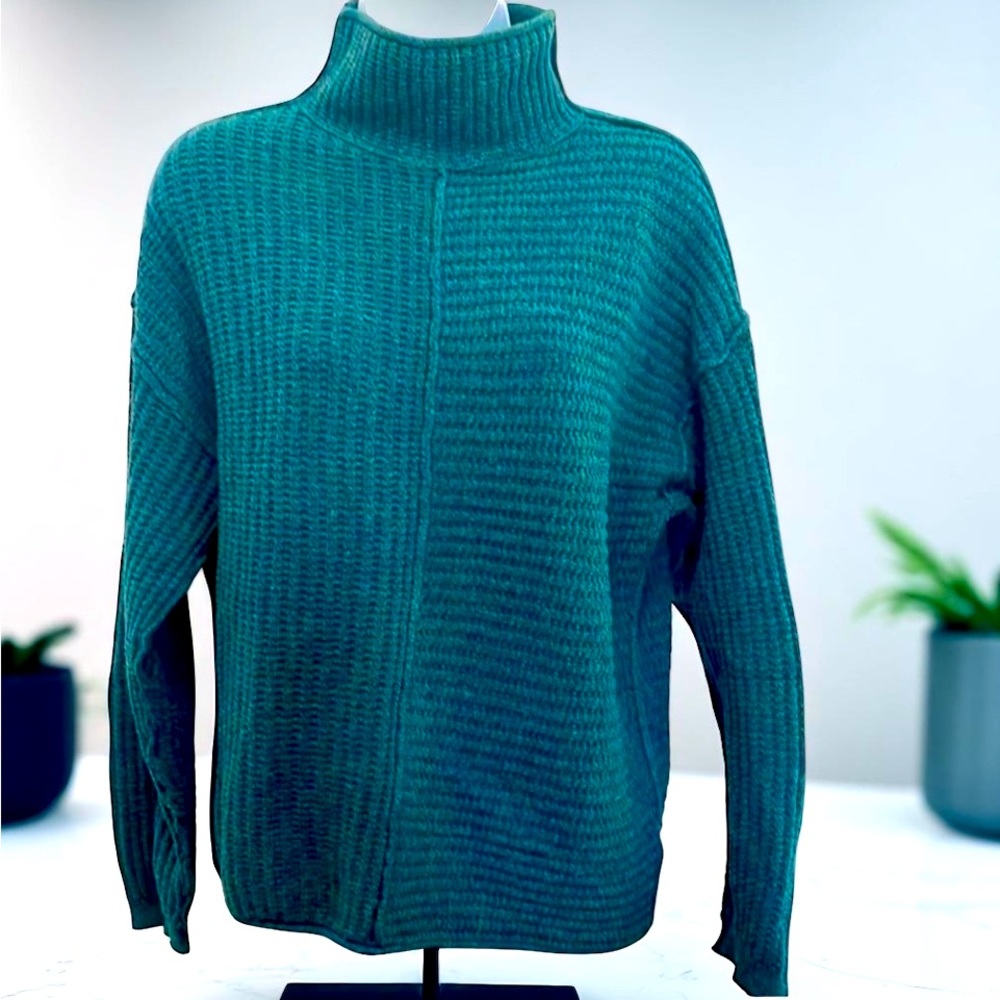 Sonoma Women's Teal Ribbed Cowl Turtleneck Sweater, Size Small